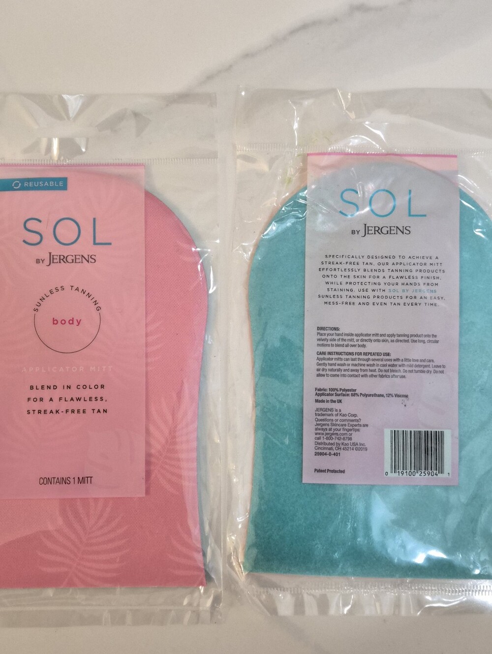 2 Sol By Jergens Sunless Tanning Applicator Mitt - Pink & Teal